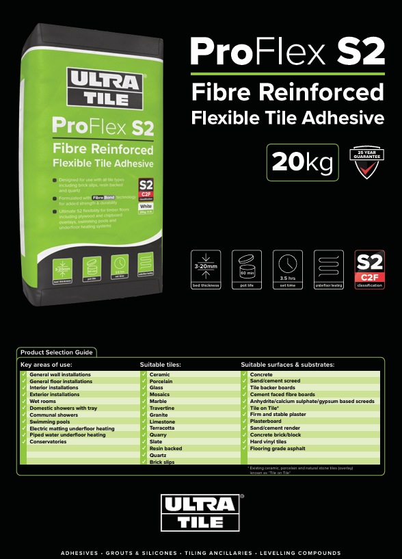 Ultra Tile Pro Flex S2 Fibre Reinforced Flexible Tile Adhesive All Colours - Pallet Deal 54x 20kg - Image 2