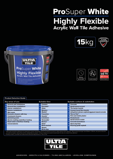 Ultra Tile Pro Super White Highly Flexible Acrylic Wall Tile Adhesive - Pallet Deal 44x 15kg - Image 2